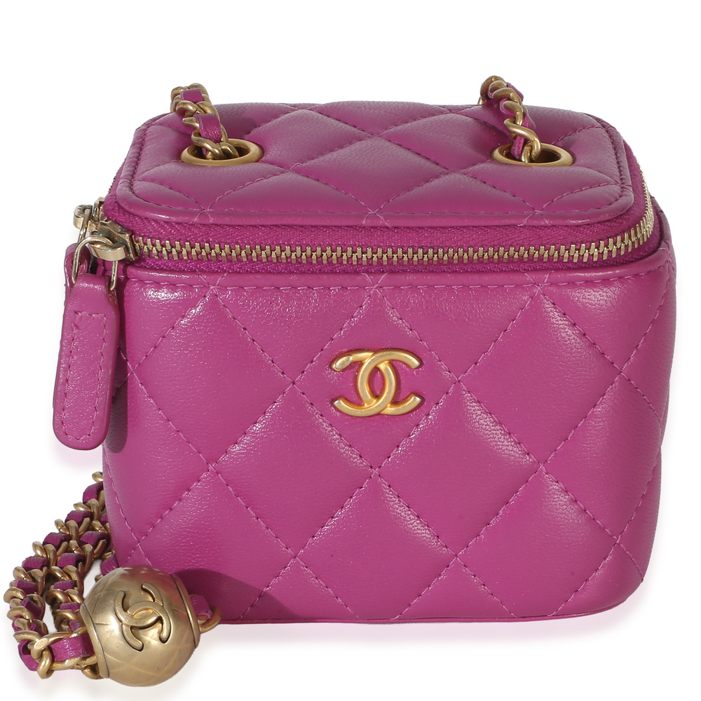 Chanel Dark Purple Quilted Lambskin Pearl Crush Mini Vanity Case With Chain